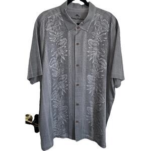 TOMMY BAHAMA MENS ‘RIO FRONDS’ HAWAIIAN 100% SILK ALOHA GRAY CAMP SHIRT 3XL
